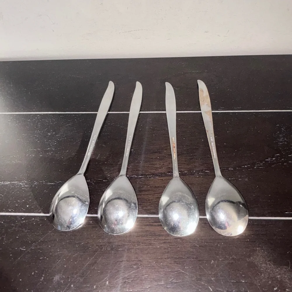 Sculptured Leaf Japan | Stainless Iced Tea Spoons | Set of 4‎ Vintage | MCM